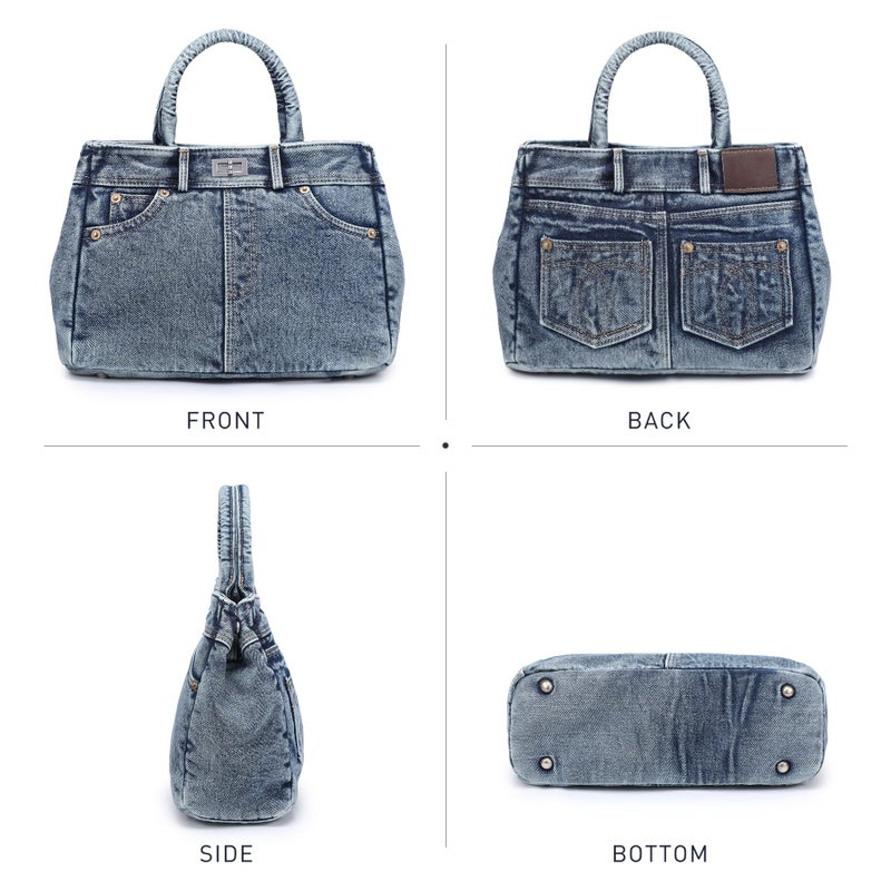Dasein Trendy Denim Crossbody Bag Lightweight Satchel Shoulder Purse Handbag for Women w/Turn-Lock/Long Strap/Top Handle - Image 3