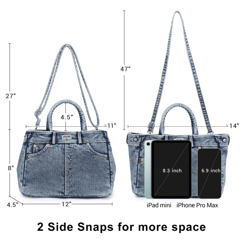 Dasein Trendy Denim Crossbody Bag Lightweight Satchel Shoulder Purse Handbag for Women w/Turn-Lock/Long Strap/Top Handle - Image 5