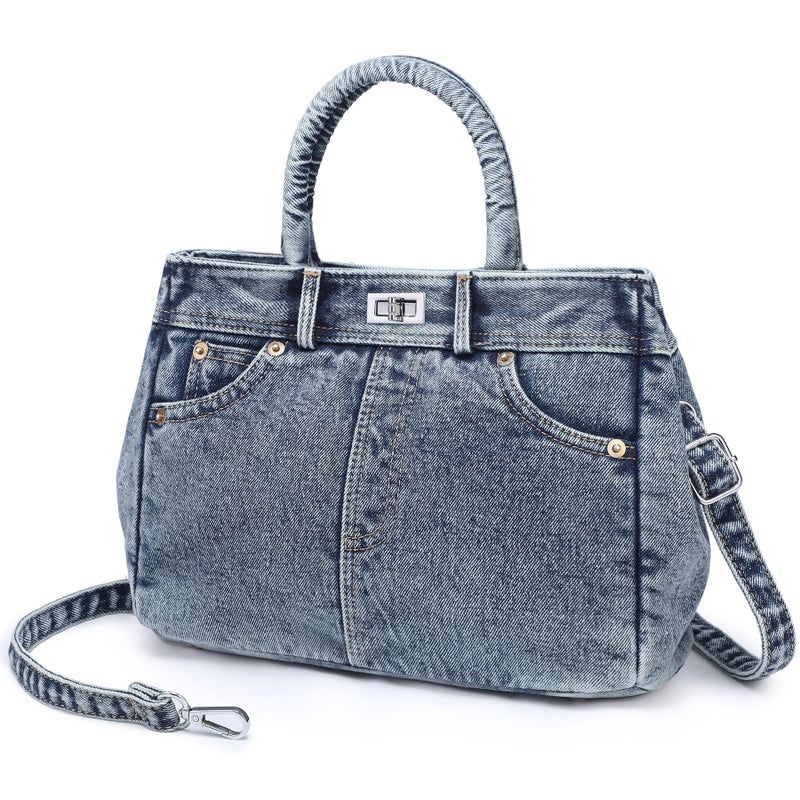 Dasein Trendy Denim Crossbody Bag Lightweight Satchel Shoulder Purse Handbag for Women w/Turn-Lock/Long Strap/Top Handle - Image 1