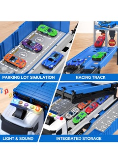 Excefore Carrier Truck Race Track Toddlers Toys, Foldable 3 Layer Car Race Track Playset, Transport Car Carrier & 8 Race Cars, Car Carrier Transforms into Race Tracks Gifts for Ages 2-4 Year Old  - Image 4