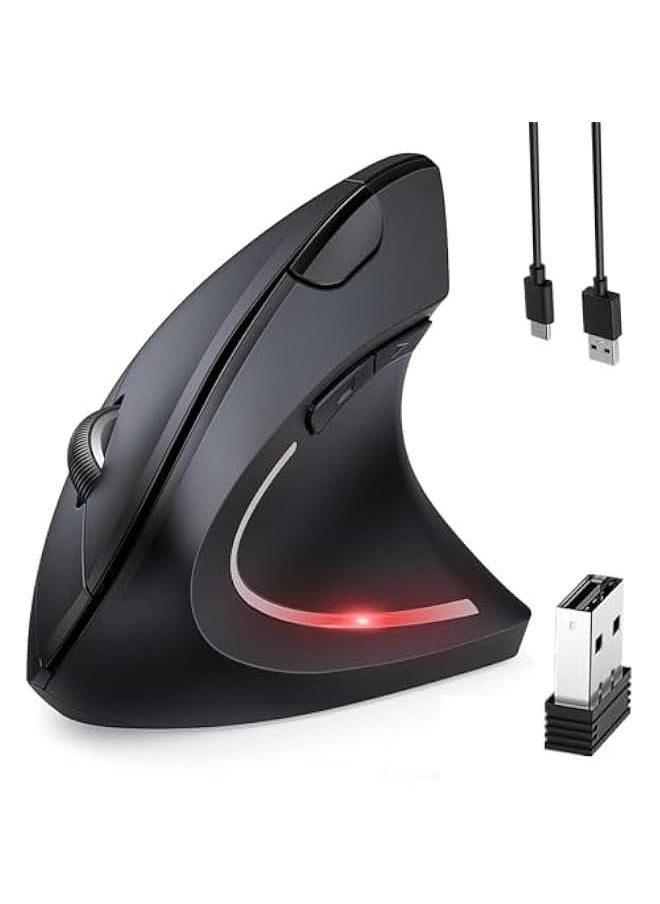 Generic Ergonomic Mouse, Vertical Wireless Silen Mouse, 2.4GHz Optical Bluetooth Mouse, 3 Adjustable DPI, 6 ons Computer Mice Wide Compatibility, for Laptop, PC, Desktop, Notebook etc, Black  - Image 1