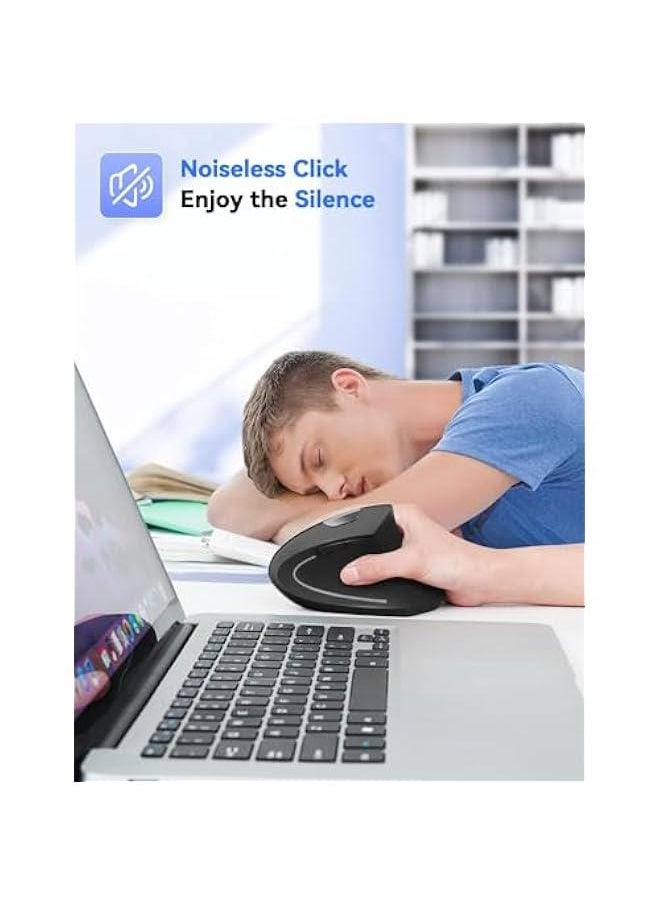 Generic Ergonomic Mouse, Vertical Wireless Silen Mouse, 2.4GHz Optical Bluetooth Mouse, 3 Adjustable DPI, 6 ons Computer Mice Wide Compatibility, for Laptop, PC, Desktop, Notebook etc, Black  - Image 3
