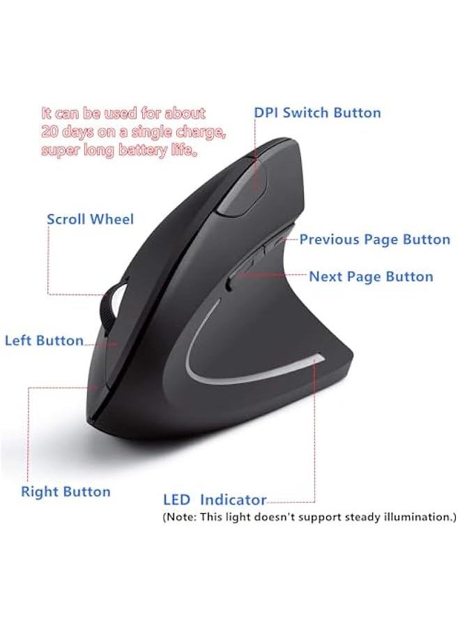 Generic Ergonomic Mouse, Vertical Wireless Silen Mouse, 2.4GHz Optical Bluetooth Mouse, 3 Adjustable DPI, 6 ons Computer Mice Wide Compatibility, for Laptop, PC, Desktop, Notebook etc, Black  - Image 4