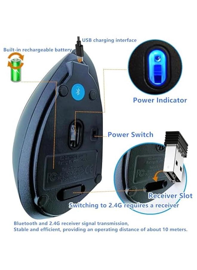 Generic Ergonomic Mouse, Vertical Wireless Silen Mouse, 2.4GHz Optical Bluetooth Mouse, 3 Adjustable DPI, 6 ons Computer Mice Wide Compatibility, for Laptop, PC, Desktop, Notebook etc, Black  - Image 5