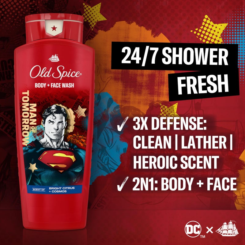 Old Spice Body Wash for Men, Superman: Man of Tomorrow, 3X Defense, 24/7 Shower Fresh with Lasting Scent, Cleansing 2-in-1 Body & Face Wash, Smell Like a Hero, Bright Citrus and Cosmos Scent, 24 oz - Image 2
