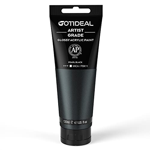 GOTIDEAL Metallic Acrylic Paint Pearl Black Tubes(120ml, 4.1 oz) Non Toxic Non Fading,Rich Pigments for Painters, Adults & Kids, Ideal for Canvas Wood Clay Fabric Ceramic Craft Supplies (Pearl Black) - Image 1