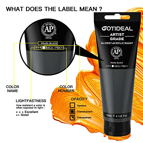 GOTIDEAL Metallic Acrylic Paint Pearl Black Tubes(120ml, 4.1 oz) Non Toxic Non Fading,Rich Pigments for Painters, Adults & Kids, Ideal for Canvas Wood Clay Fabric Ceramic Craft Supplies (Pearl Black) - Image 2