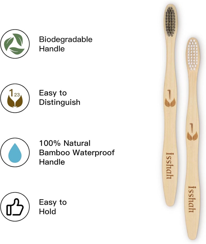 Isshah Biodegradable Eco-Friendly Natural Bamboo Charcoal Toothbrushes - Pack of 4 - Image 2