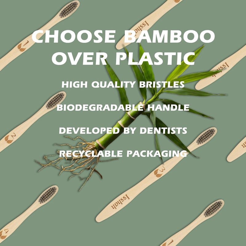 Isshah Biodegradable Eco-Friendly Natural Bamboo Charcoal Toothbrushes - Pack of 4 - Image 5