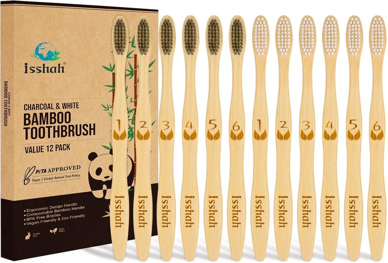 Isshah Biodegradable Eco-Friendly Natural Bamboo Charcoal Toothbrushes - Pack of 4 - Image 1
