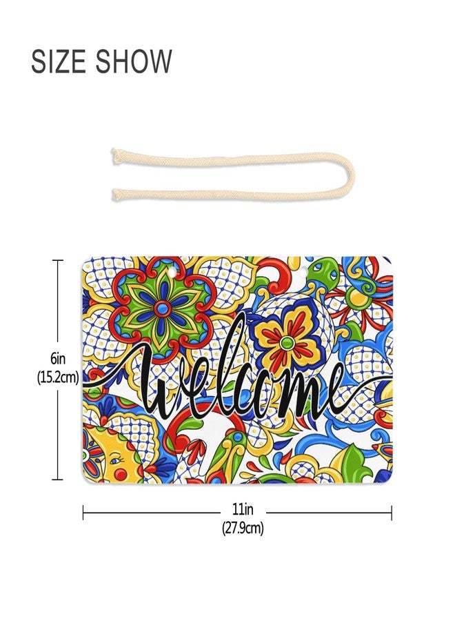xigua Welcome Sign Front Porch Decor - Mexican Talavera Ornamental Ceramic Hanging Plaque Wall Decor for Home Farmhouse 6" X 11" - Image 2