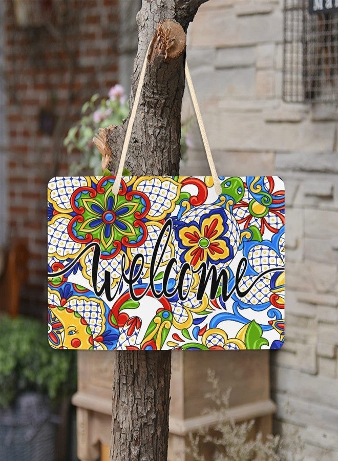 xigua Welcome Sign Front Porch Decor - Mexican Talavera Ornamental Ceramic Hanging Plaque Wall Decor for Home Farmhouse 6" X 11" - Image 5