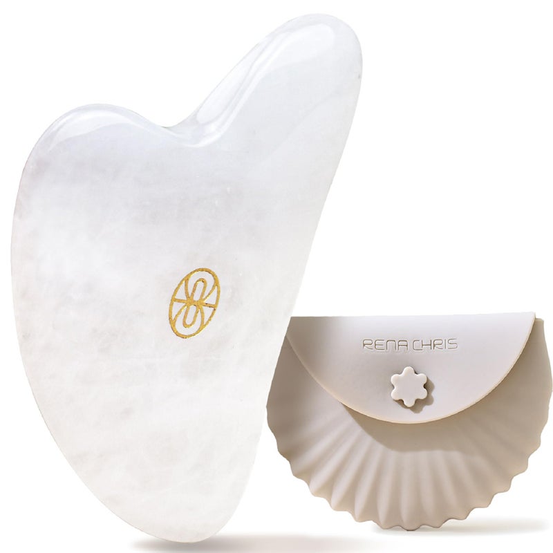 Rena Chris Gua Sha Facial ToolsErgonomic White Jade Gua Sha for Face Massage Jawline Sculpting Puffiness Reduction with Silicone Case White