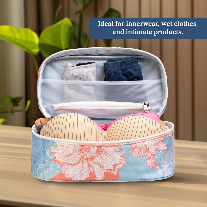 HomeStrap حقيبة تنظيم الملابس الداخلية الفاخرة من هومستراپ غولموهار - حقيبة تخزين للسفر متينة وواسعة لمستحضرات التجميل واللانجري واللوازم الشخصية مع مقبض مقاوم للماء - أزرق - Image 3