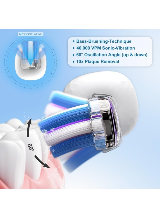 general Electric Toothbrush Wave Oscillation & Vibration Sonic Tooth Brush for Adults BASS-Brushing Technique Travel Rechargeable Toothbrushes 4 Soft Bristle Replace Heads IPX7 Gifts for Men Women White - Image 3