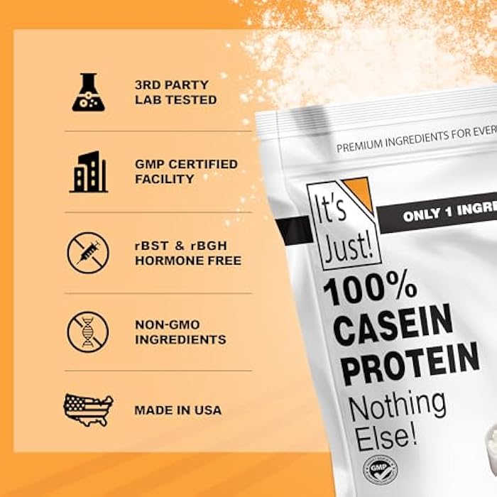 It's Just! - 100% Casein Protein Powder, Made in USA, One Ingredient, Slow Burning, Time Release (1 Pound (Pack of 1), Unflavored) - Image 4