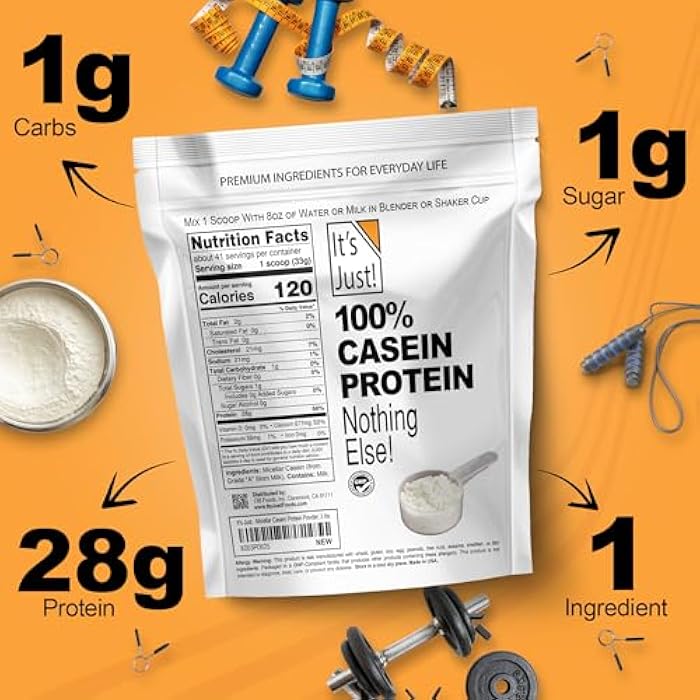 It's Just! - 100% Casein Protein Powder, Made in USA, One Ingredient, Slow Burning, Time Release (1 Pound (Pack of 1), Unflavored) - Image 3