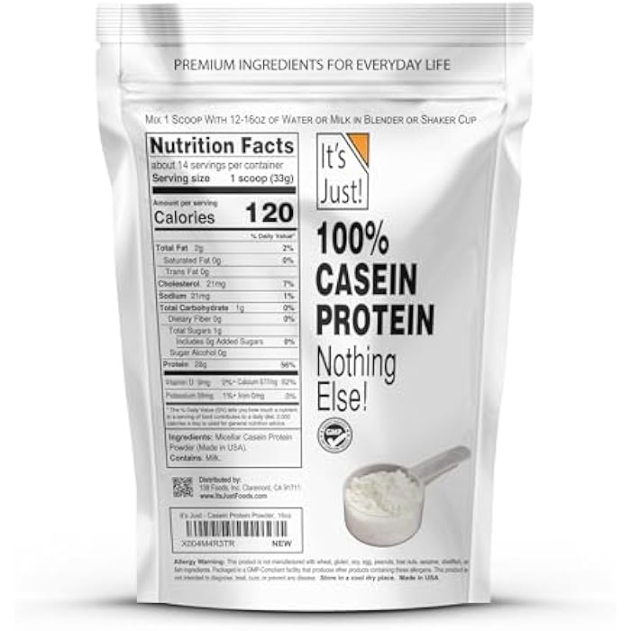 It's Just! - 100% Casein Protein Powder, Made in USA, One Ingredient, Slow Burning, Time Release (1 Pound (Pack of 1), Unflavored) - Image 2