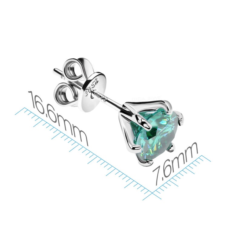GIGAJEWE Moissanite Stud Earring Round Cut Total 2.0ct,18K White Gold Plated Silver Earring for Women Menâ€¦ (Green) - Image 2