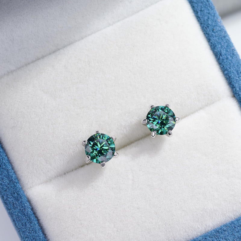 GIGAJEWE Moissanite Stud Earring Round Cut Total 2.0ct,18K White Gold Plated Silver Earring for Women Menâ€¦ (Green) - Image 4