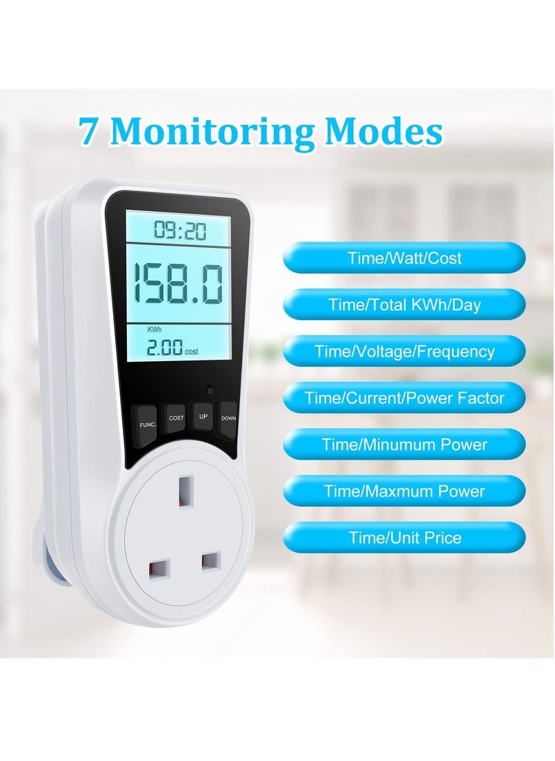 Excefore Electricity Usage Monitor,  Power Meter Energy Monitor Plug with Backlight LCD Display, 7 Modes Voltage Amps Wattage KWH Consumption Monitor, 2900W/13A Overload Protection  - Image 3