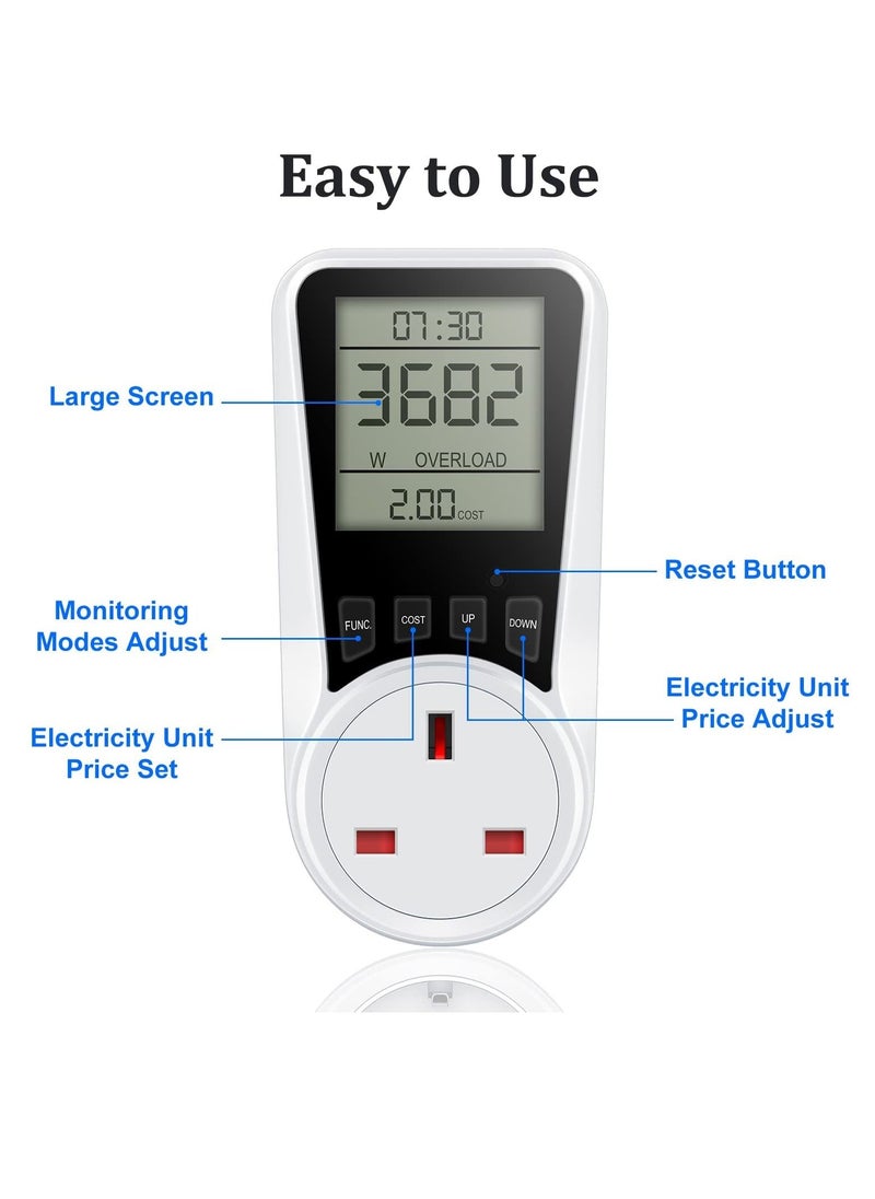 Excefore - Electricity Usage Monitor,  Power Meter Energy Monitor Plug with Backlight LCD Display, 7 Modes Voltage Amps Wattage KWH Consumption Monitor, 2900W/13A Overload Protection - Image 1