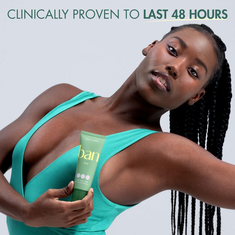 Ban Invisible Roll-On Aluminum-Free AHA Deodorant for Women and Men, Aluminum Free, 48-Hour Odor Protection, Unscented, 2.3 Oz - Image 5