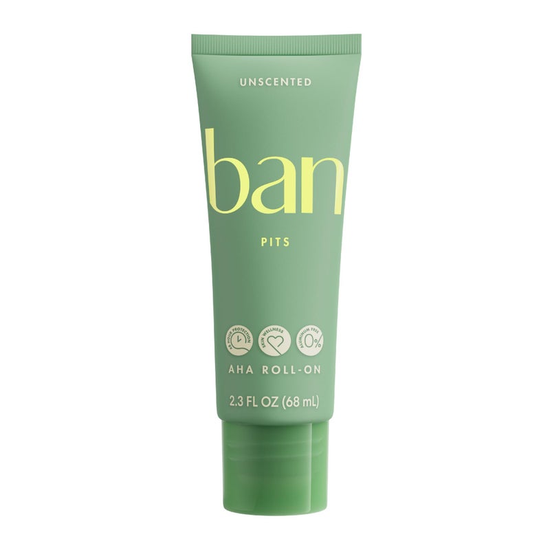 Ban Invisible Roll-On Aluminum-Free AHA Deodorant for Women and Men, Aluminum Free, 48-Hour Odor Protection, Unscented, 2.3 Oz - Image 1