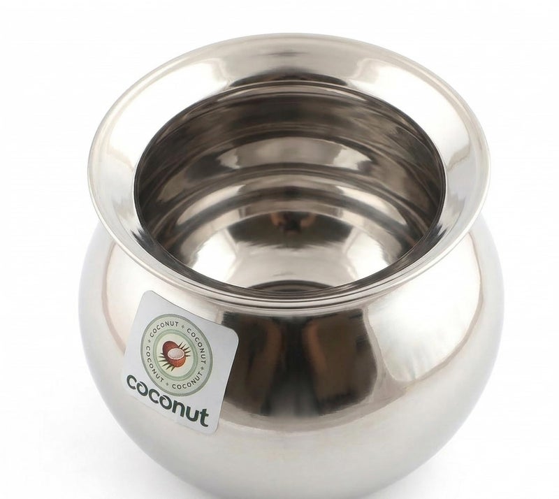 Coconut Stainless Steel Heavy Gauge Pongal Pot | Gundu Balloon Handi | Multipurpose Steel Cooking Vessel | Rust Resistant, Durable Kitchen Pot for Daily & Festival Use (1500ml) - Image 2
