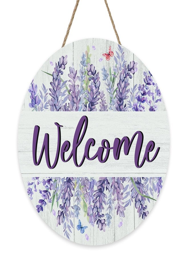 Bolisom Welcome Spring Summer Lavender Flower Front Door Sign, Watercolor Floral Butterfly Wood Plaque Hanger Outdoor Outside Porch Home Decor, Farmhouse Wooden Wreath Indoor Wall Hanging Decoration - Image 1