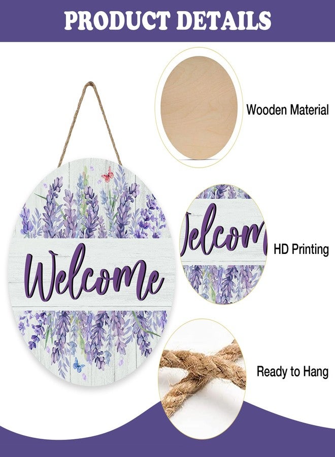 Bolisom Welcome Spring Summer Lavender Flower Front Door Sign, Watercolor Floral Butterfly Wood Plaque Hanger Outdoor Outside Porch Home Decor, Farmhouse Wooden Wreath Indoor Wall Hanging Decoration - Image 3