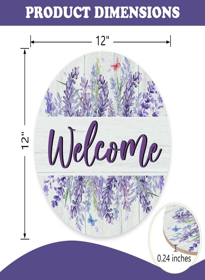 Bolisom Welcome Spring Summer Lavender Flower Front Door Sign, Watercolor Floral Butterfly Wood Plaque Hanger Outdoor Outside Porch Home Decor, Farmhouse Wooden Wreath Indoor Wall Hanging Decoration - Image 2
