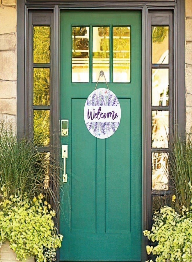 Bolisom Welcome Spring Summer Lavender Flower Front Door Sign, Watercolor Floral Butterfly Wood Plaque Hanger Outdoor Outside Porch Home Decor, Farmhouse Wooden Wreath Indoor Wall Hanging Decoration - Image 4