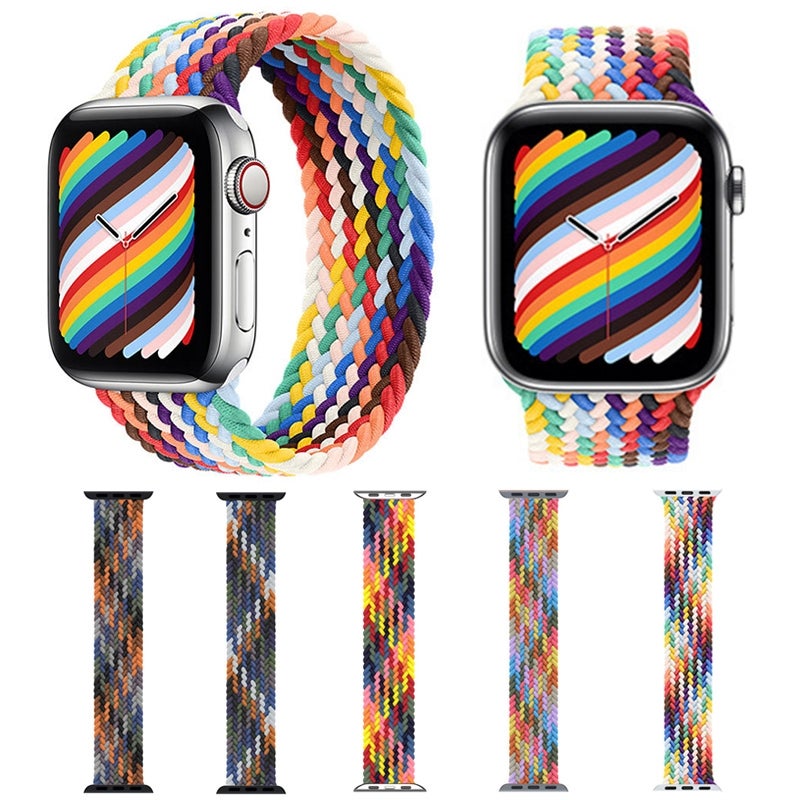 Metal Head Braided Nylon Watch Band, Size: M 155mm For Apple Watch Series 7 45mm / 6 & SE & 5 & 4 44mm / 3 & 2 & 1 42mm(Rainbow Colors)