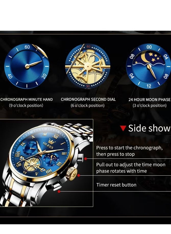 أوليفز OLEVS Watches for Men Fashion Stainless Steel Quartz Chronograph Water Resistant Watch 42mm 2856 Business Black Quartz Watches - Image 3