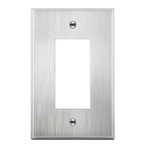 LIDER Decorator Metal Wall Plate, Impact Resistant, Metal Outlet Receptacle/Light Switch Cover, 430 Stainless Steel, Modern Decoration Upgrade, Mid-Size 1-Gang 4.88" x 3.11", Stainless Steel - Image 1