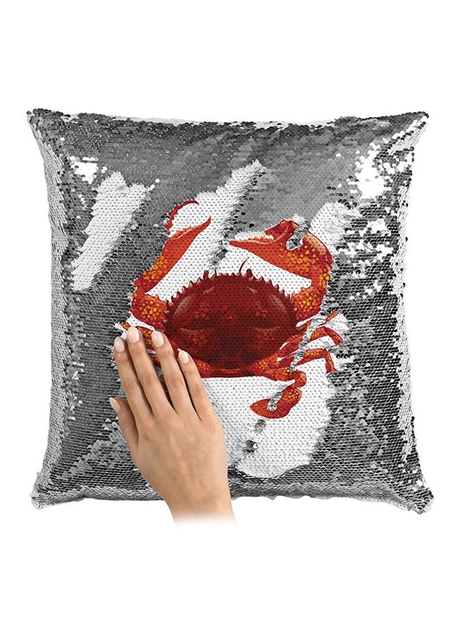 LIT Red Crab Nautical Sea Life Beach house Sequined Throw Pillow - Image 3