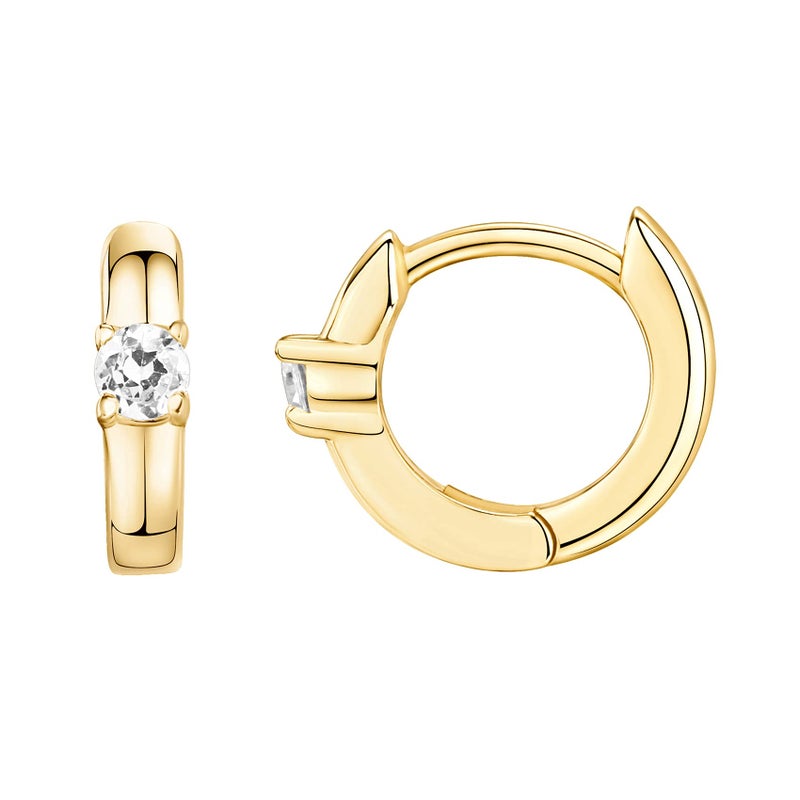 PAVOI 14K Yellow Gold Plated 925 Sterling Silver Post Women's Huggie Earrings - Small Gold Hoop Earrings - Round Cubic Zirconia - Image 1