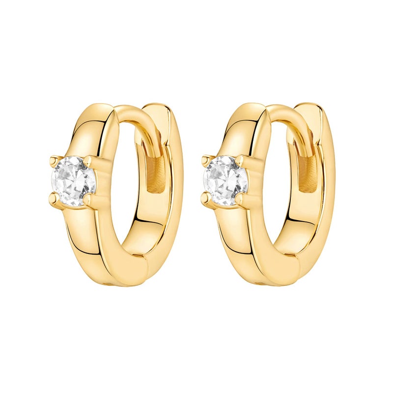 PAVOI 14K Yellow Gold Plated 925 Sterling Silver Post Women's Huggie Earrings - Small Gold Hoop Earrings - Round Cubic Zirconia - Image 3