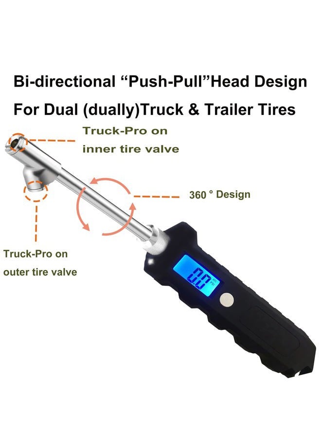 PINKJOY مقياس ضغط الإطارات الرقمي 230 PSI ثقيل الوزن مزدوج الرأس من الفولاذ المقاوم للصدأ مصمم للشاحنات والمركبات الترفيهية مع شاشة LCD مضاءة وخفّاف ملحقات السيارات - Image 3