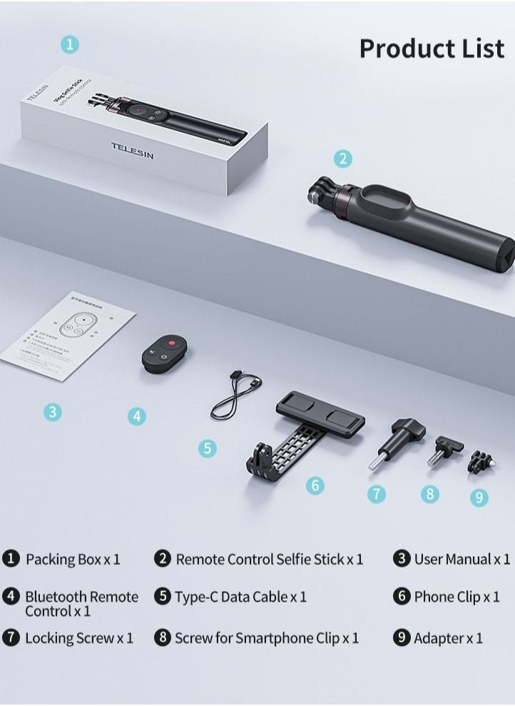 TELESIN - TELESIN Wireless Remote Control Selfie Stick for GoPro HERO11/10/9 - Image 1