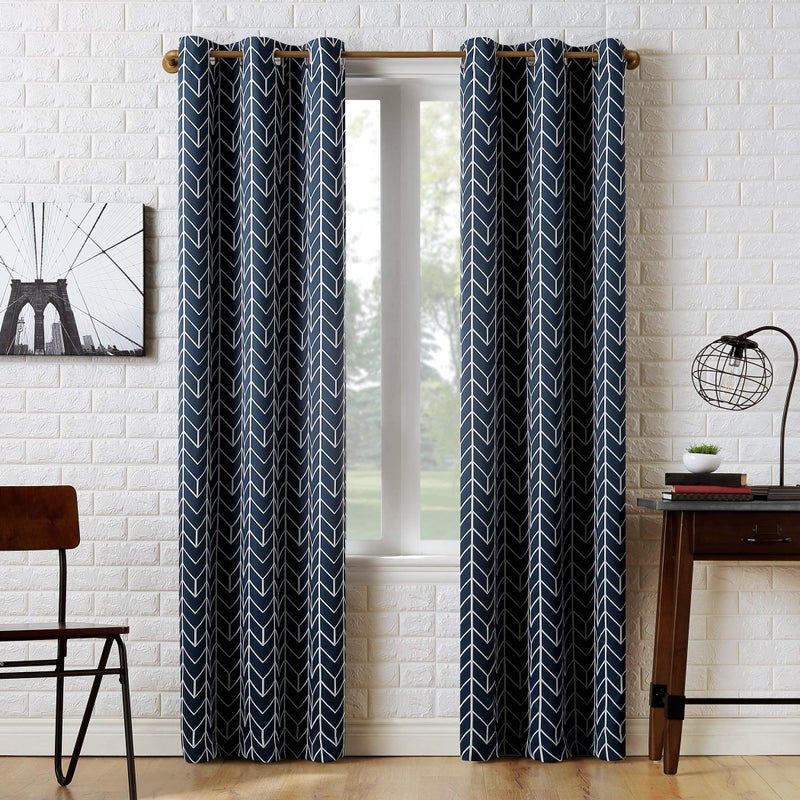 Sun Zero Kenwood Chevron Blackout Grommet Curtain Panel 40 x 63 Navy Blue