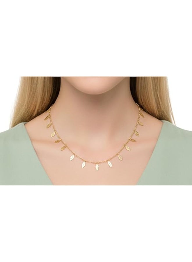 Elegant Women's 18K Gold Plated Stainless Steel Choker Necklace Featuring Delicate Detailed Leaf Charms and Dangle Petals - Boho-Chic Minimalist Tiny Leaf Fringe Chain Necklace Tarnish-Free and Waterproof Jewelry for Women and Girls - Adjustable High-Polish Gold Layering Neckpiece with Lobster Clasp and Extension Chain for Daily Wear, Parties, and Gifts - Hypoallergenic Nature-Inspired Botanical Jewelry - Image 2
