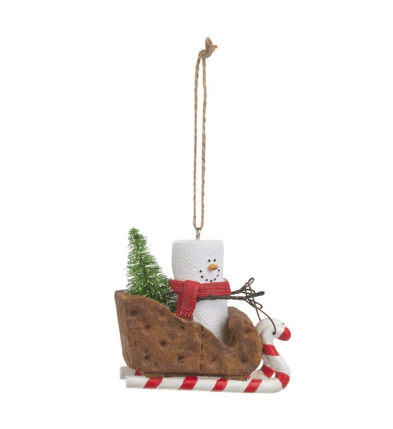 Ganz S'Mores Graham Cracker Sled Christmas Tree Ornament 3 Inch Multicolor