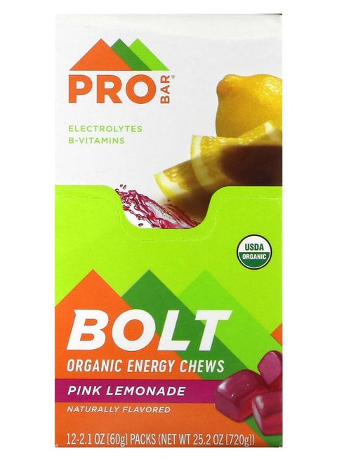 Bolt Organic Energy Chews Pink Lemonade 12 Packs 2.1 oz (60 g) Each