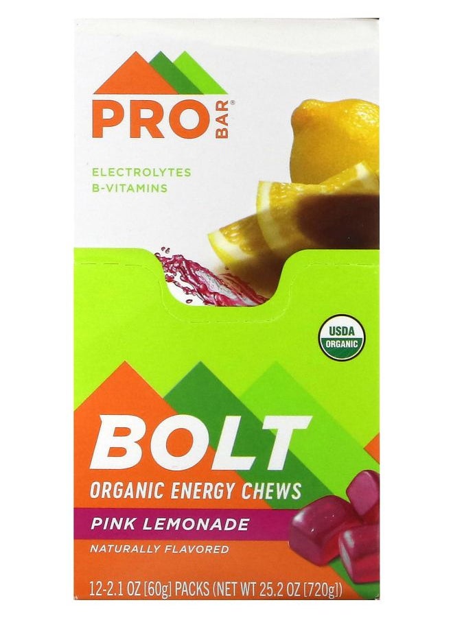 Bolt Organic Energy Chews Pink Lemonade 12 Packs 2.1 oz (60 g) Each