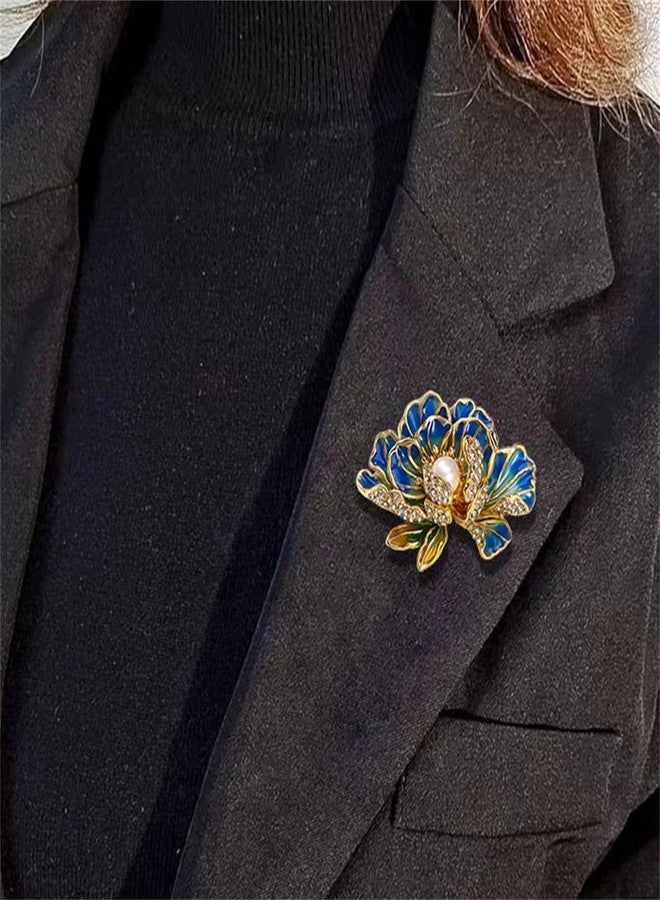 RLHRNDE Dainty Flower Brooch Pin for Women Classical Enamel Blue Peony Flower Brooch Natural Freshwater Pearl Exquisite Banquet Wedding Party Jewelry Accessories Gift (Blue) - Image 3