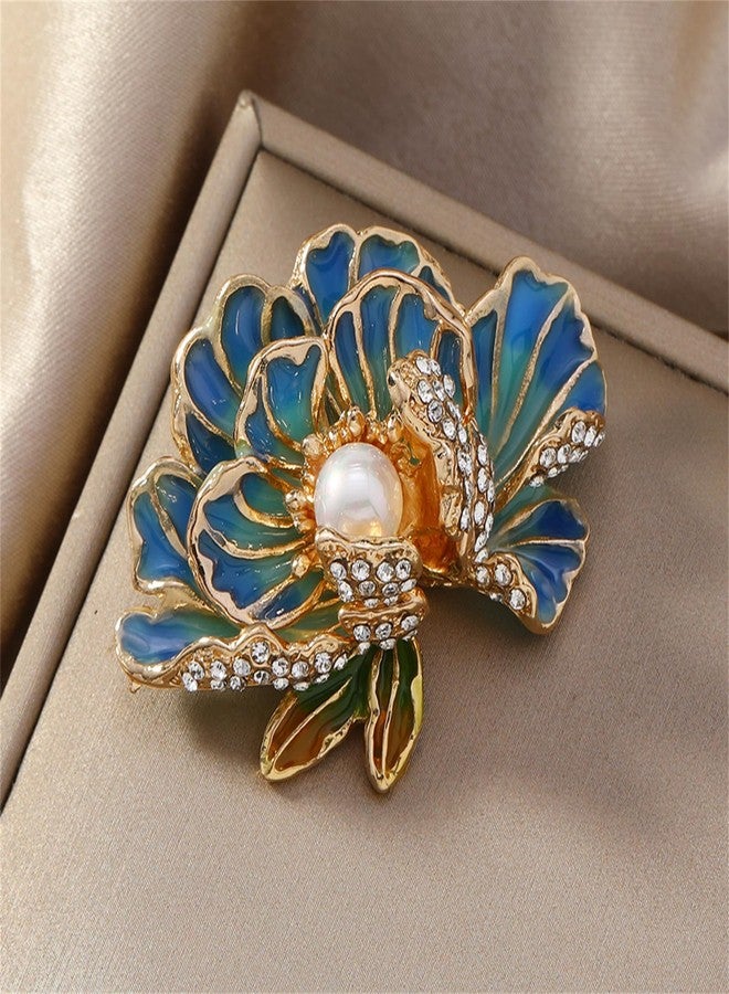 RLHRNDE Dainty Flower Brooch Pin for Women Classical Enamel Blue Peony Flower Brooch Natural Freshwater Pearl Exquisite Banquet Wedding Party Jewelry Accessories Gift (Blue) - Image 4