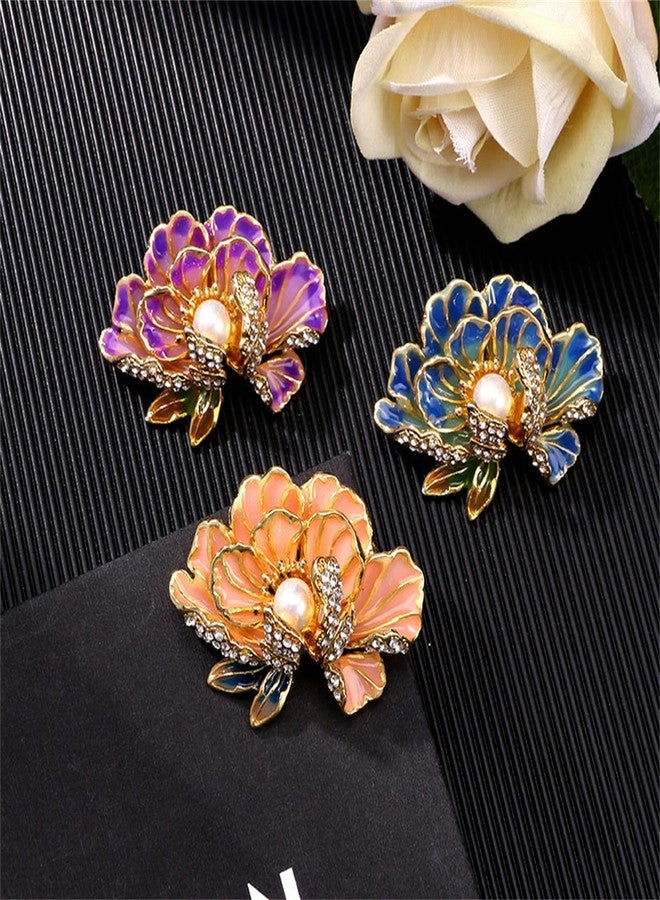 RLHRNDE Dainty Flower Brooch Pin for Women Classical Enamel Blue Peony Flower Brooch Natural Freshwater Pearl Exquisite Banquet Wedding Party Jewelry Accessories Gift (Blue) - Image 5