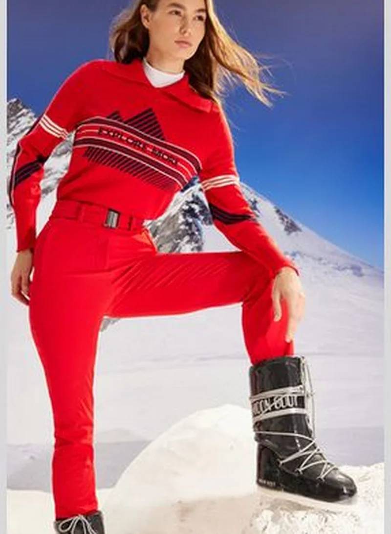 trendyol Winter Essentials Red Water Repellent Parachute Fabric Waist Belted Ski Trousers THMAW24EA00001